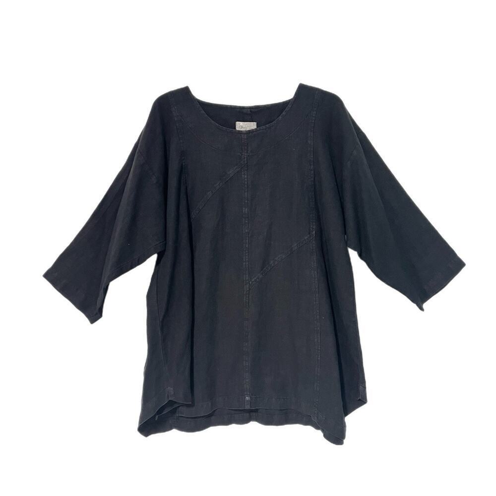 Mosaic USA Top Small Black 100% Linen Oversized Lagenlook Minimalist